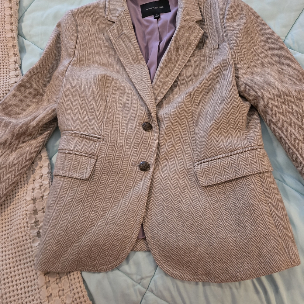 Banana Republic Taupe Blazer with Lavender Lining
